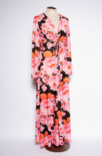 MISS ELLIETTE 1970S PINK AND ORANGE FLORAL GOWN