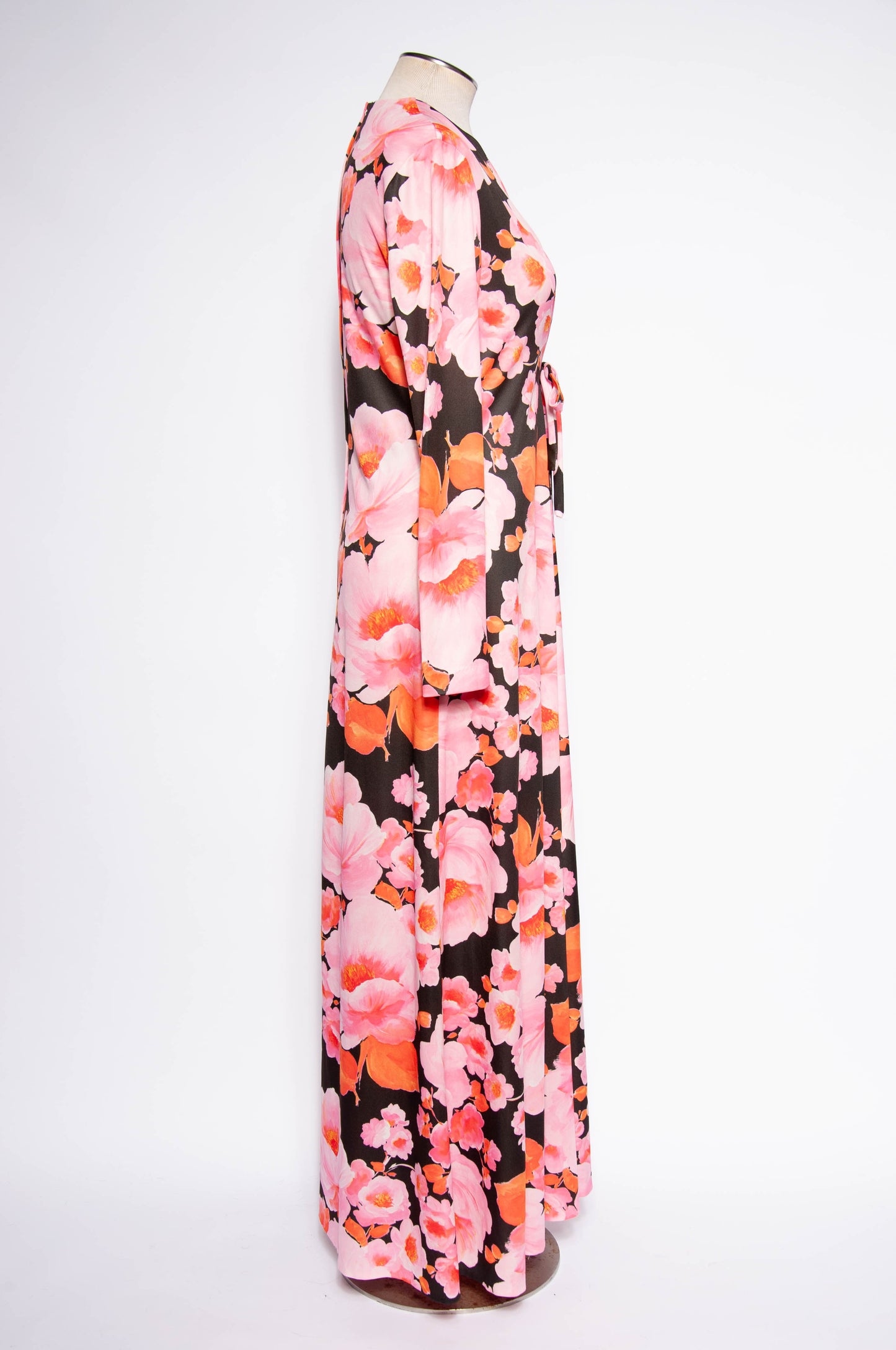 MISS ELLIETTE 1970S PINK AND ORANGE FLORAL GOWN