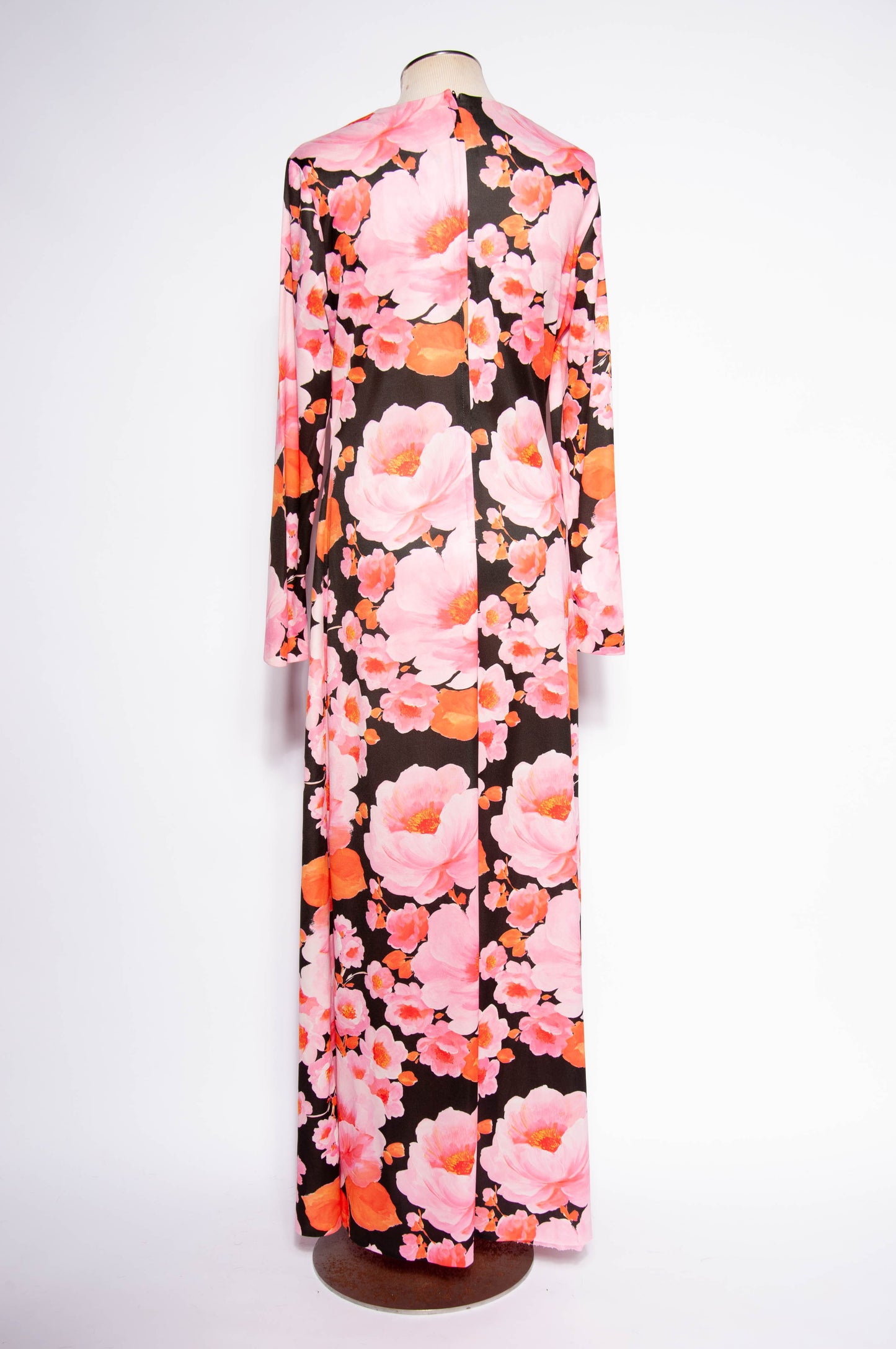 MISS ELLIETTE 1970S PINK AND ORANGE FLORAL GOWN