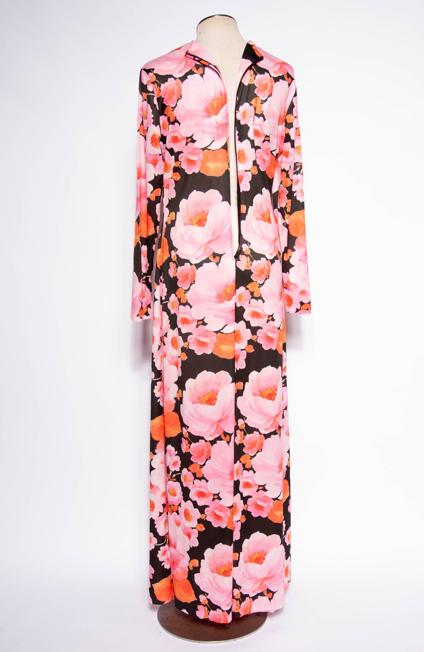 MISS ELLIETTE 1970S PINK AND ORANGE FLORAL GOWN
