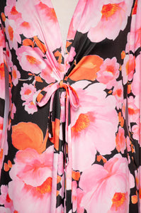 MISS ELLIETTE 1970S PINK AND ORANGE FLORAL GOWN