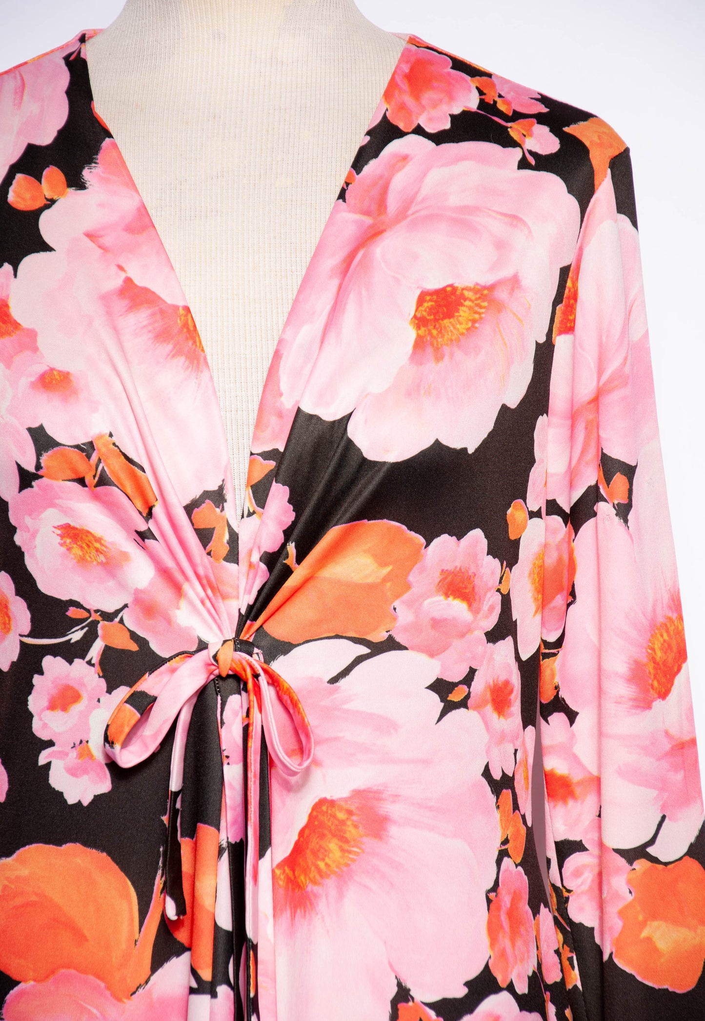 MISS ELLIETTE 1970S PINK AND ORANGE FLORAL GOWN