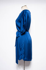 DIANE VON FURSTENBURG MODERN BLUE SILK DRAPED DRESS