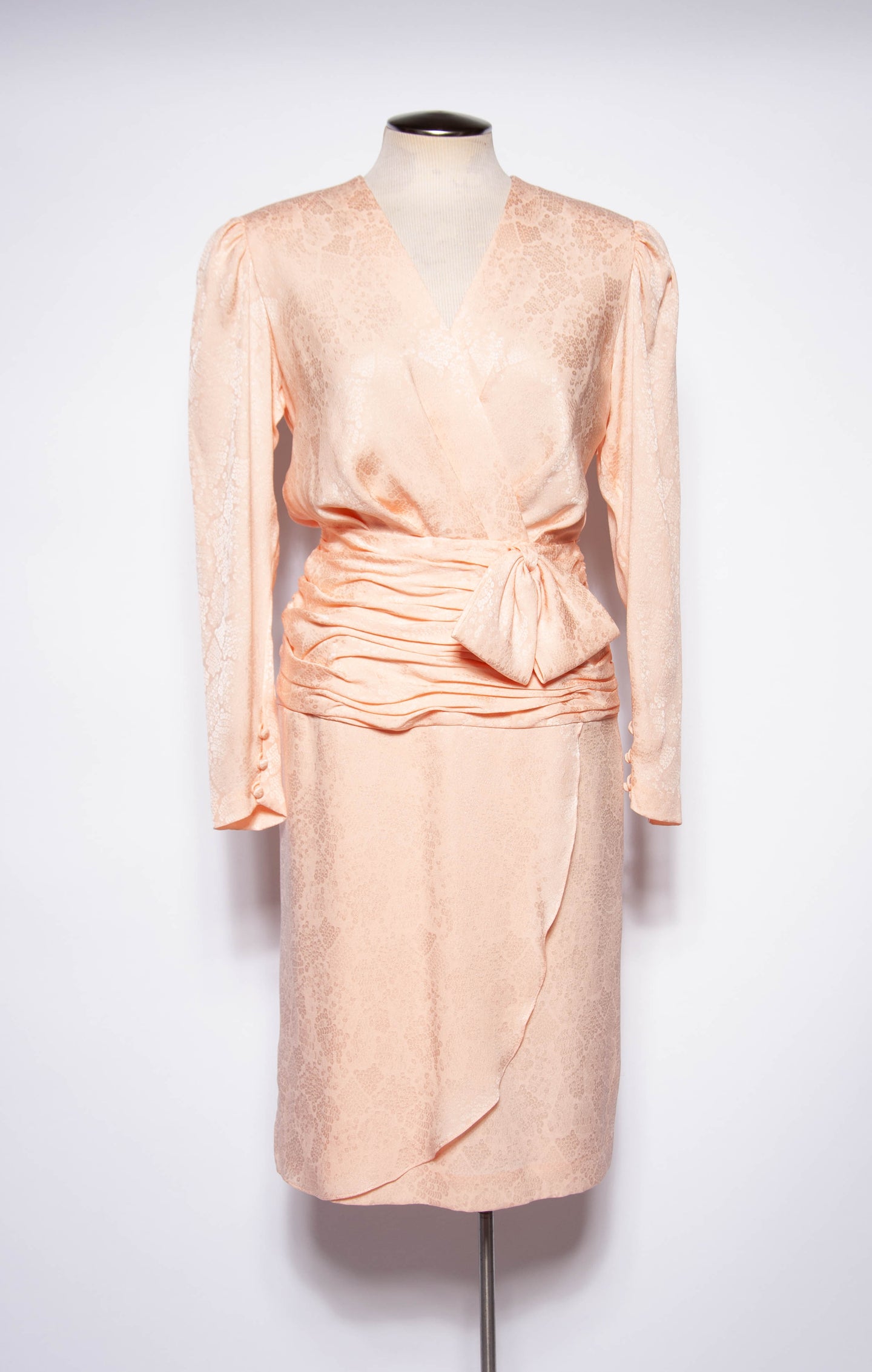 OLEG CASSINI VINTAGE 1980S PINK SILK AND LACE COCKTAIL DRESS