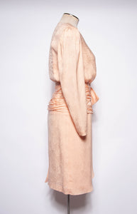 OLEG CASSINI VINTAGE 1980S PINK SILK AND LACE COCKTAIL DRESS