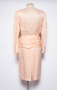 OLEG CASSINI VINTAGE 1980S PINK SILK AND LACE COCKTAIL DRESS