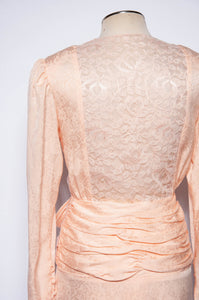 OLEG CASSINI VINTAGE 1980S PINK SILK AND LACE COCKTAIL DRESS