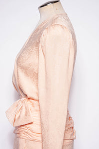 OLEG CASSINI VINTAGE 1980S PINK SILK AND LACE COCKTAIL DRESS