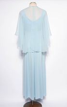 VINTAGE 1970S LIGHT BLUE CHIFFON CINDERELLA CAPELET GOWN