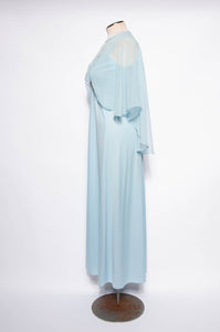 VINTAGE 1970S LIGHT BLUE CHIFFON CINDERELLA CAPELET GOWN