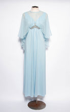 VINTAGE 1970S LIGHT BLUE CHIFFON CINDERELLA CAPELET GOWN