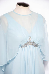 VINTAGE 1970S LIGHT BLUE CHIFFON CINDERELLA CAPELET GOWN