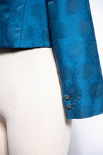 ADELE SIMPSON VINTAGE 1960S BLUE SILK JACQUARD POLKA DOT CROPPED JACKET