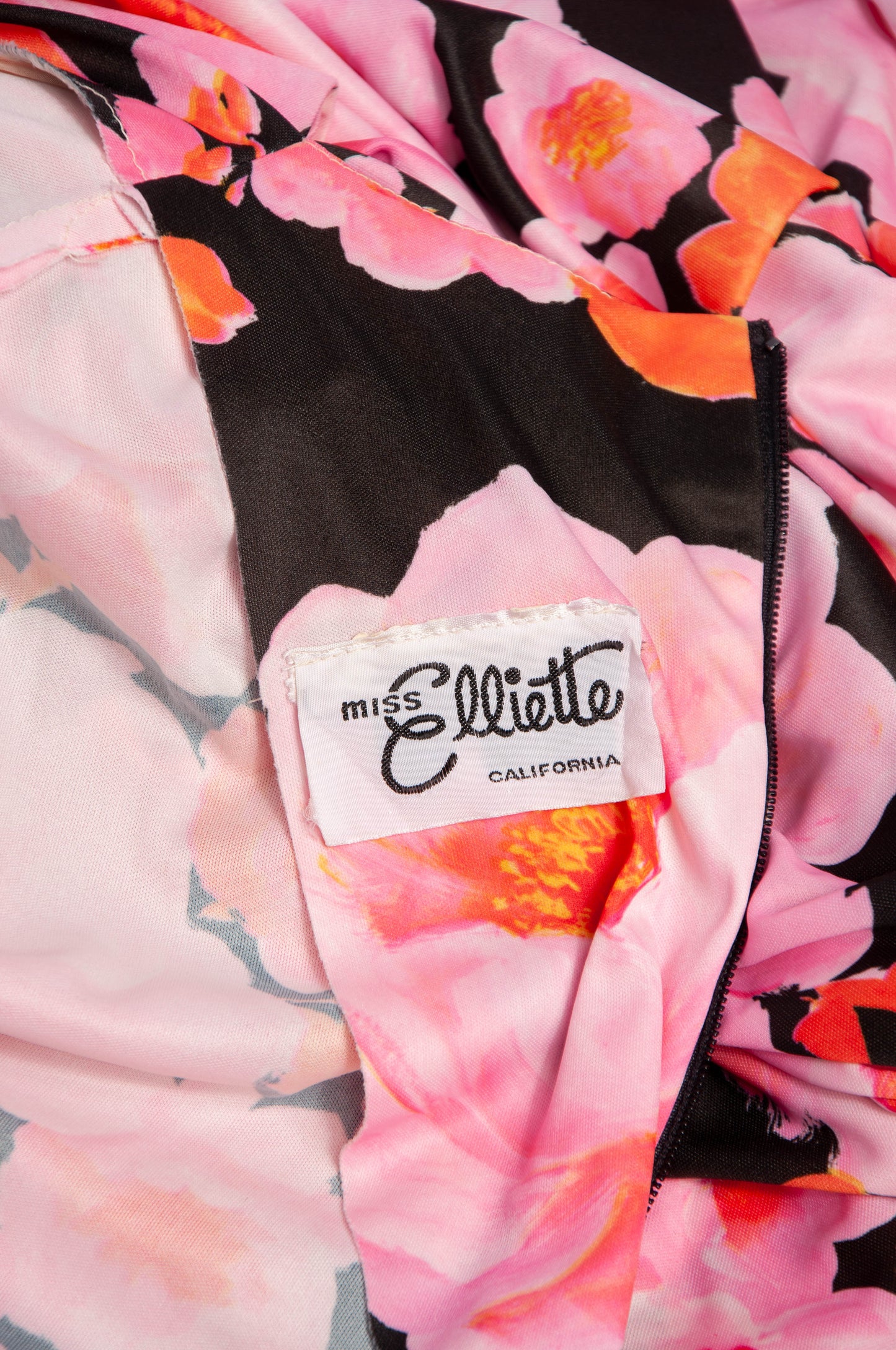 MISS ELLIETTE 1970S PINK AND ORANGE FLORAL GOWN