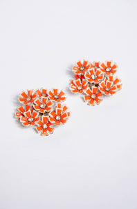 VINTAGE 1960S WHITE AND ORANGE W RHINESTONES CLIP ON EARRINGS