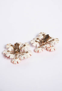 VINTAGE 1960S WHITE AND ORANGE W RHINESTONES CLIP ON EARRINGS