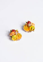 VINTAGE 1950S/1960S ORANGE FLORAL AND PEARL CLIP ON EARRINGS