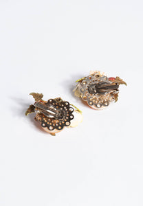 VINTAGE 1950S/1960S ORANGE FLORAL AND PEARL CLIP ON EARRINGS