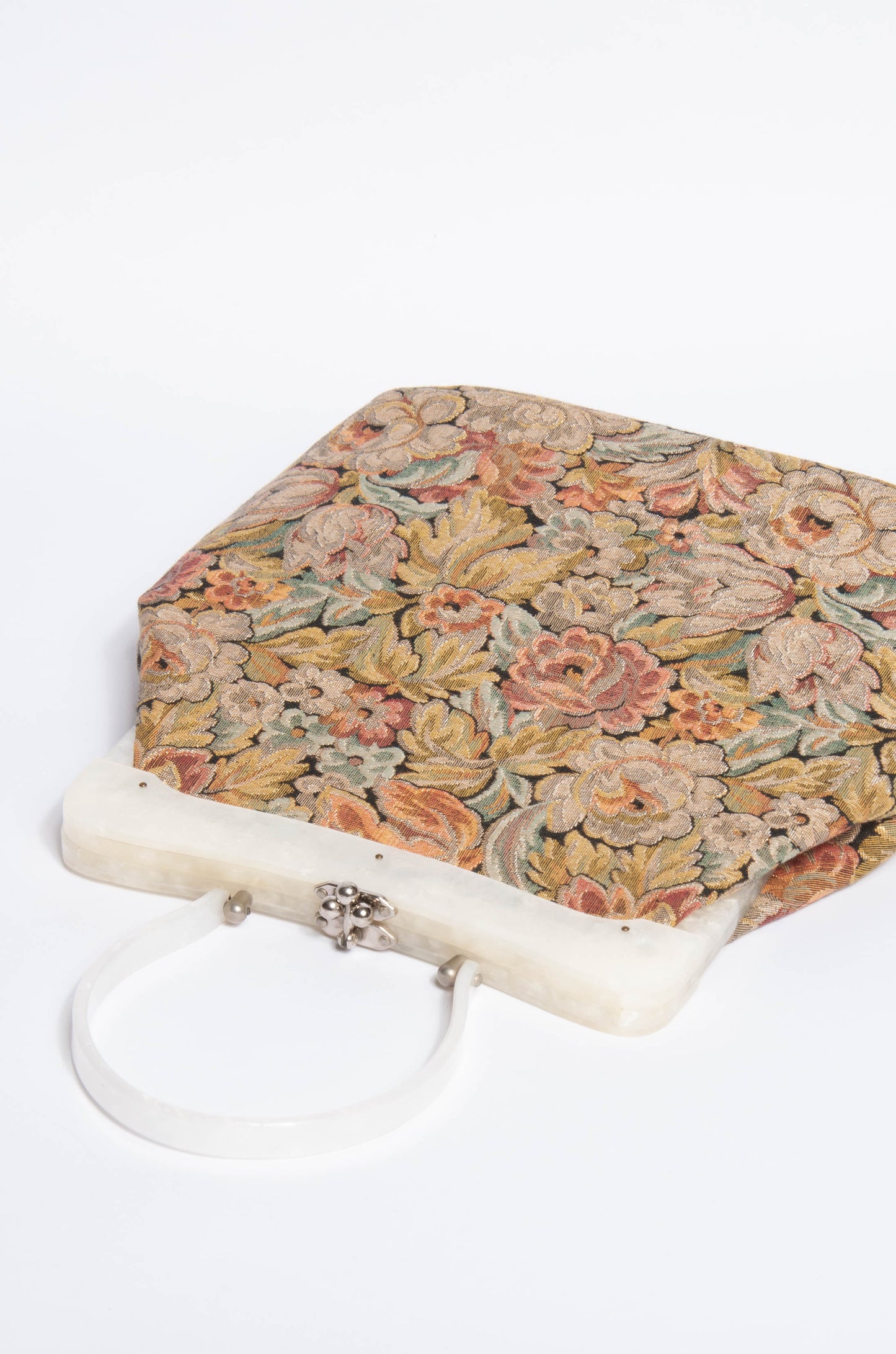 STYLECRAFT MIAMI VINTAGE 50S/60S PASTEL METALLIC FLORAL BROCADE HANDBAG