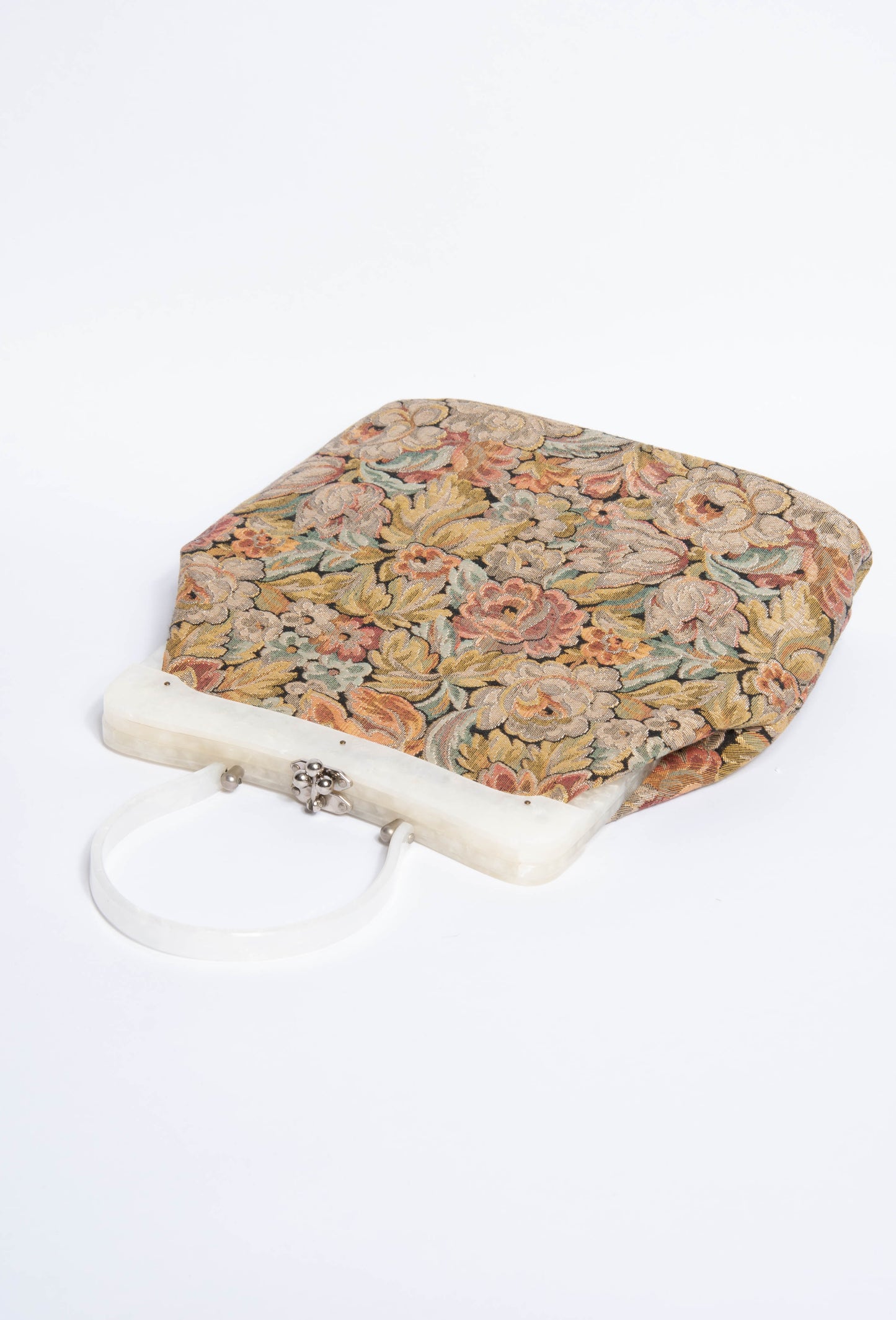 STYLECRAFT MIAMI VINTAGE 50S/60S PASTEL METALLIC FLORAL BROCADE HANDBAG