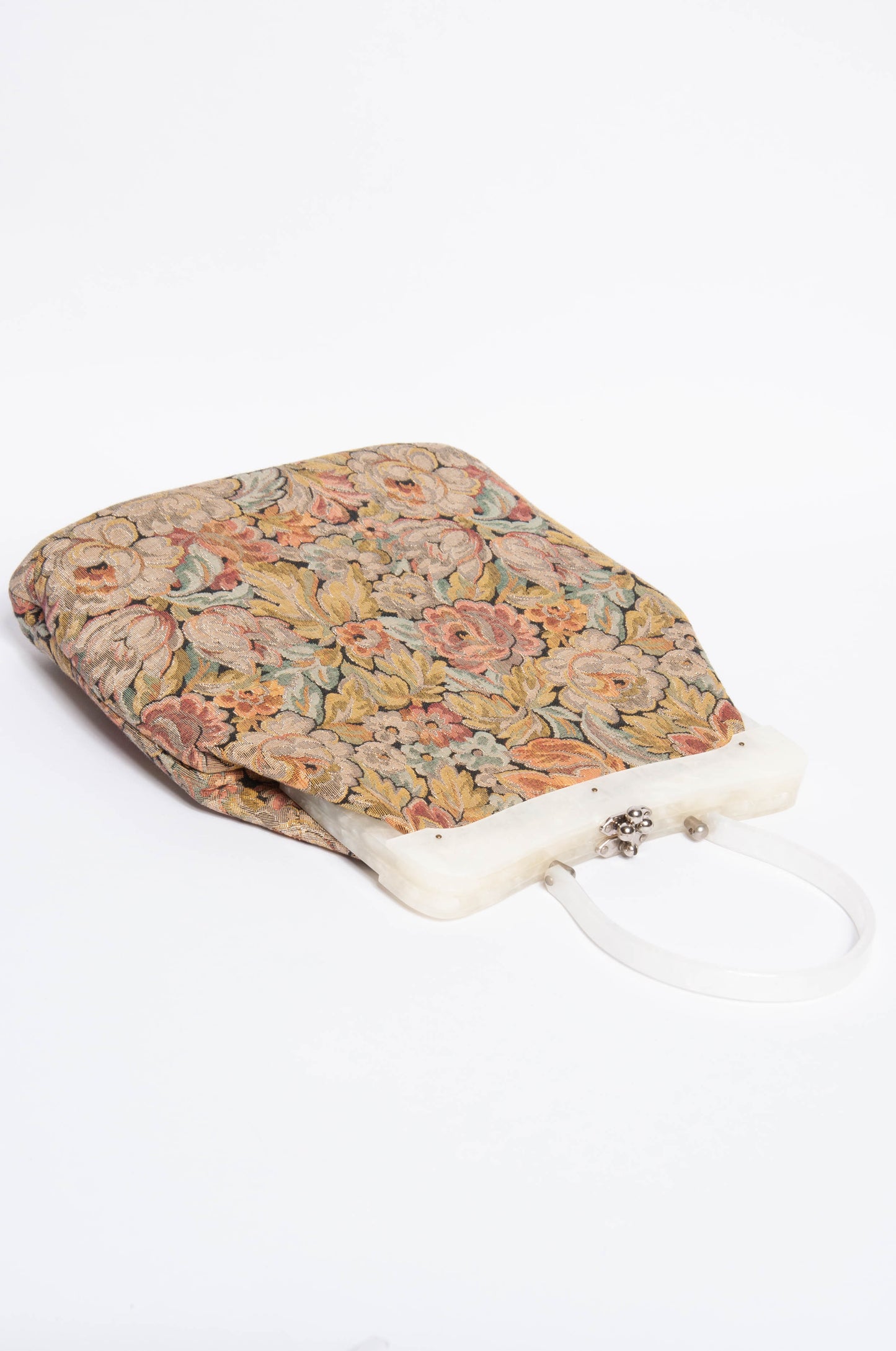 STYLECRAFT MIAMI VINTAGE 50S/60S PASTEL METALLIC FLORAL BROCADE HANDBAG