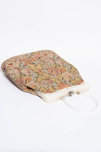 STYLECRAFT MIAMI VINTAGE 50S/60S PASTEL METALLIC FLORAL BROCADE HANDBAG