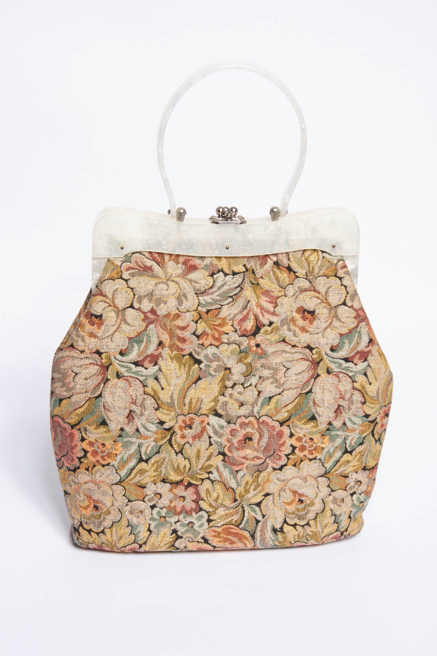 STYLECRAFT MIAMI VINTAGE 50S/60S PASTEL METALLIC FLORAL BROCADE HANDBAG