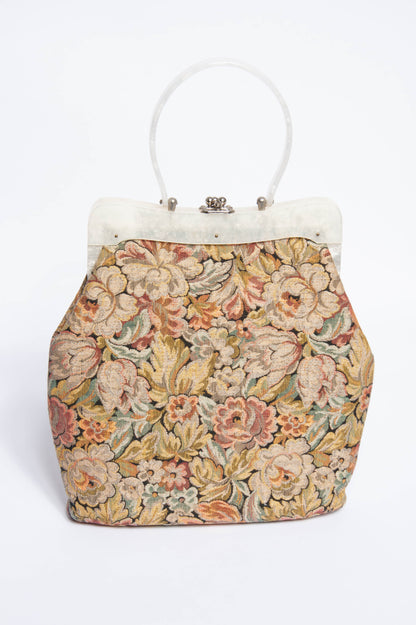 STYLECRAFT MIAMI VINTAGE 50S/60S PASTEL METALLIC FLORAL BROCADE HANDBAG
