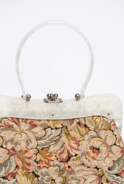 STYLECRAFT MIAMI VINTAGE 50S/60S PASTEL METALLIC FLORAL BROCADE HANDBAG
