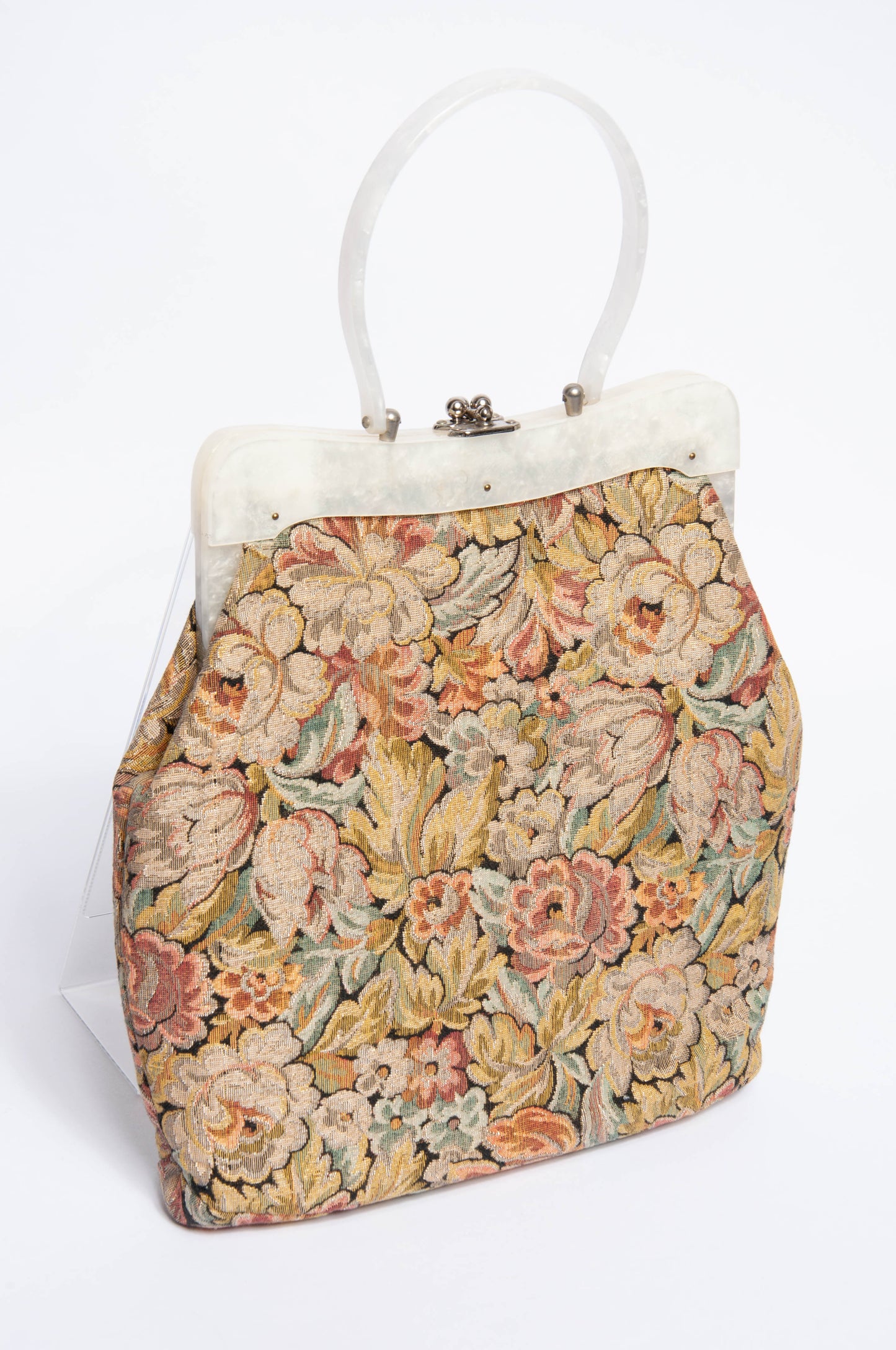 STYLECRAFT MIAMI VINTAGE 50S/60S PASTEL METALLIC FLORAL BROCADE HANDBAG