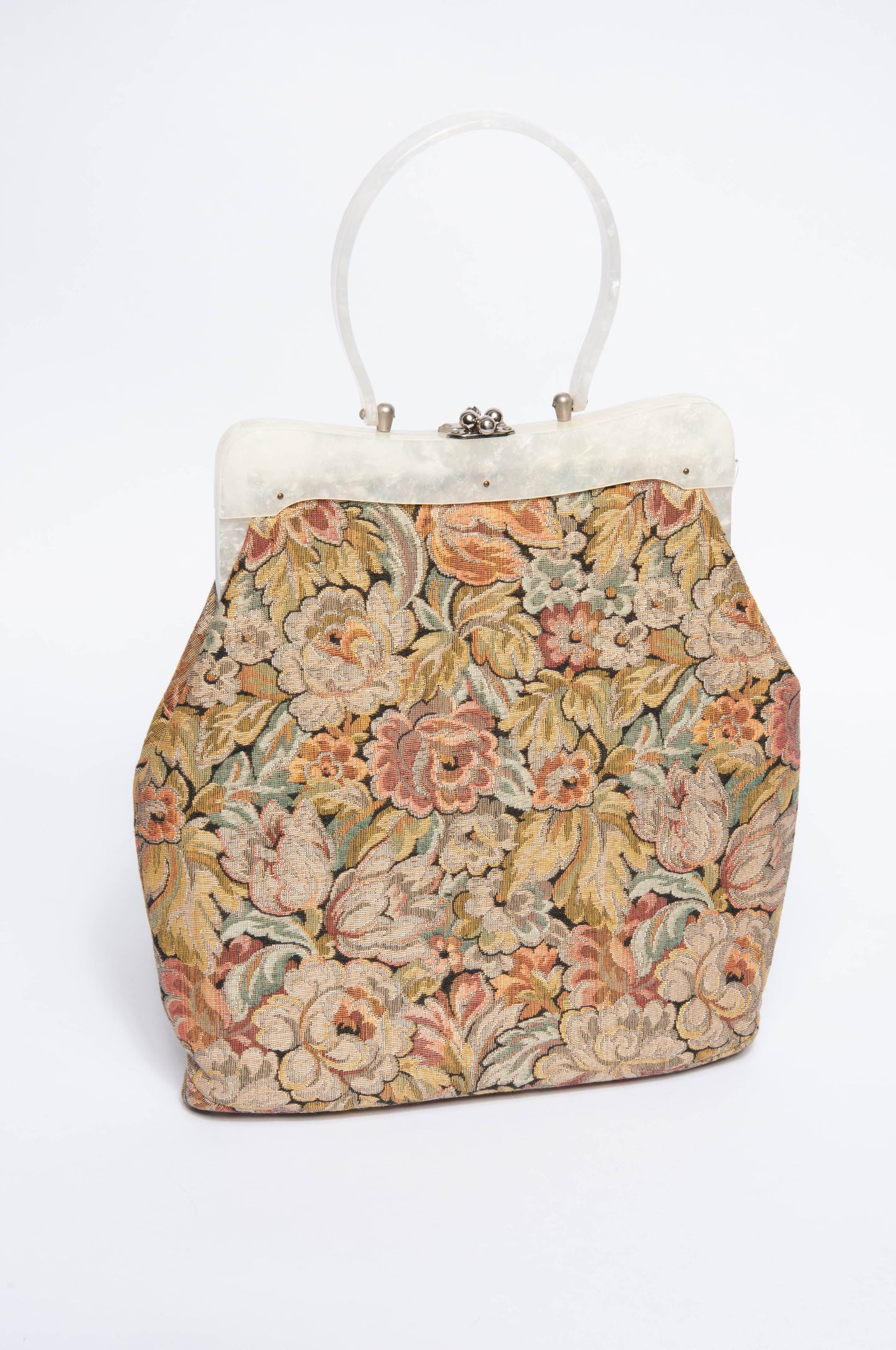 STYLECRAFT MIAMI VINTAGE 50S/60S PASTEL METALLIC FLORAL BROCADE HANDBAG