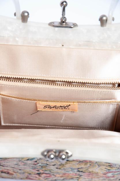 STYLECRAFT MIAMI VINTAGE 50S/60S PASTEL METALLIC FLORAL BROCADE HANDBAG