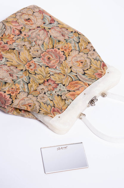 STYLECRAFT MIAMI VINTAGE 50S/60S PASTEL METALLIC FLORAL BROCADE HANDBAG