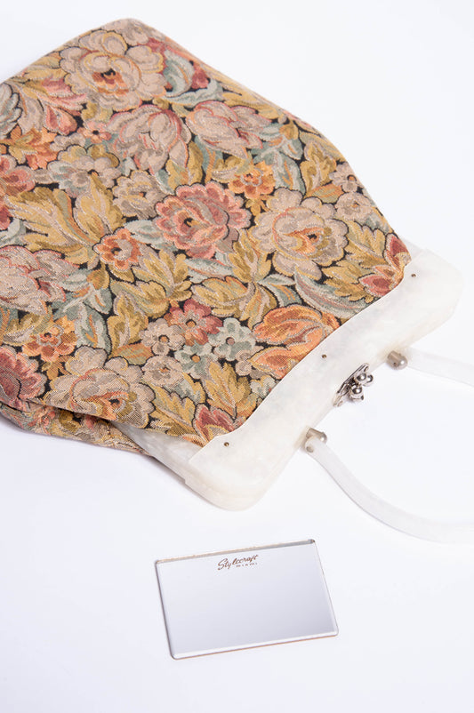 STYLECRAFT MIAMI VINTAGE 50S/60S PASTEL METALLIC FLORAL BROCADE HANDBAG