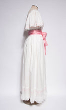 LITTLE BO PEEP 1970S WHITE EYELET AND PINK BOW GOWN