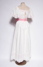 LITTLE BO PEEP 1970S WHITE EYELET AND PINK BOW GOWN