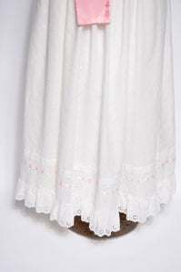 LITTLE BO PEEP 1970S WHITE EYELET AND PINK BOW GOWN