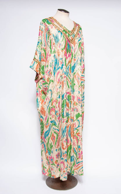 LUCIE ANN VINTAGE 1960S METALLIC MULTICOLOR CAFTAN