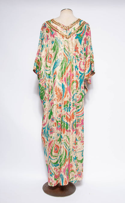 LUCIE ANN VINTAGE 1960S METALLIC MULTICOLOR CAFTAN