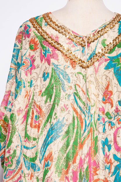 LUCIE ANN VINTAGE 1960S METALLIC MULTICOLOR CAFTAN