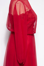 MISS ELLIETTE 1970S VINTAGE CRANBERRY CHIFFON EMBROIDERED GOWN