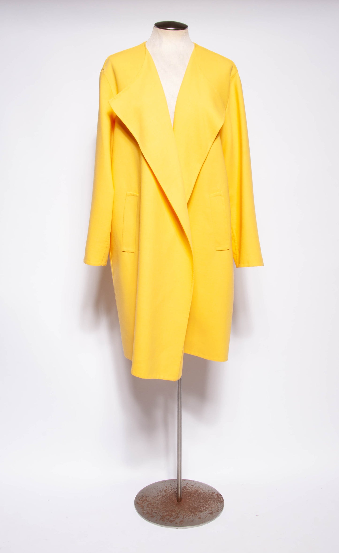 DONNA KARAN VINTAGE 1990S YELLOW OPEN FRONT COAT SZ SMALL OVERSIZED WRAP COAT