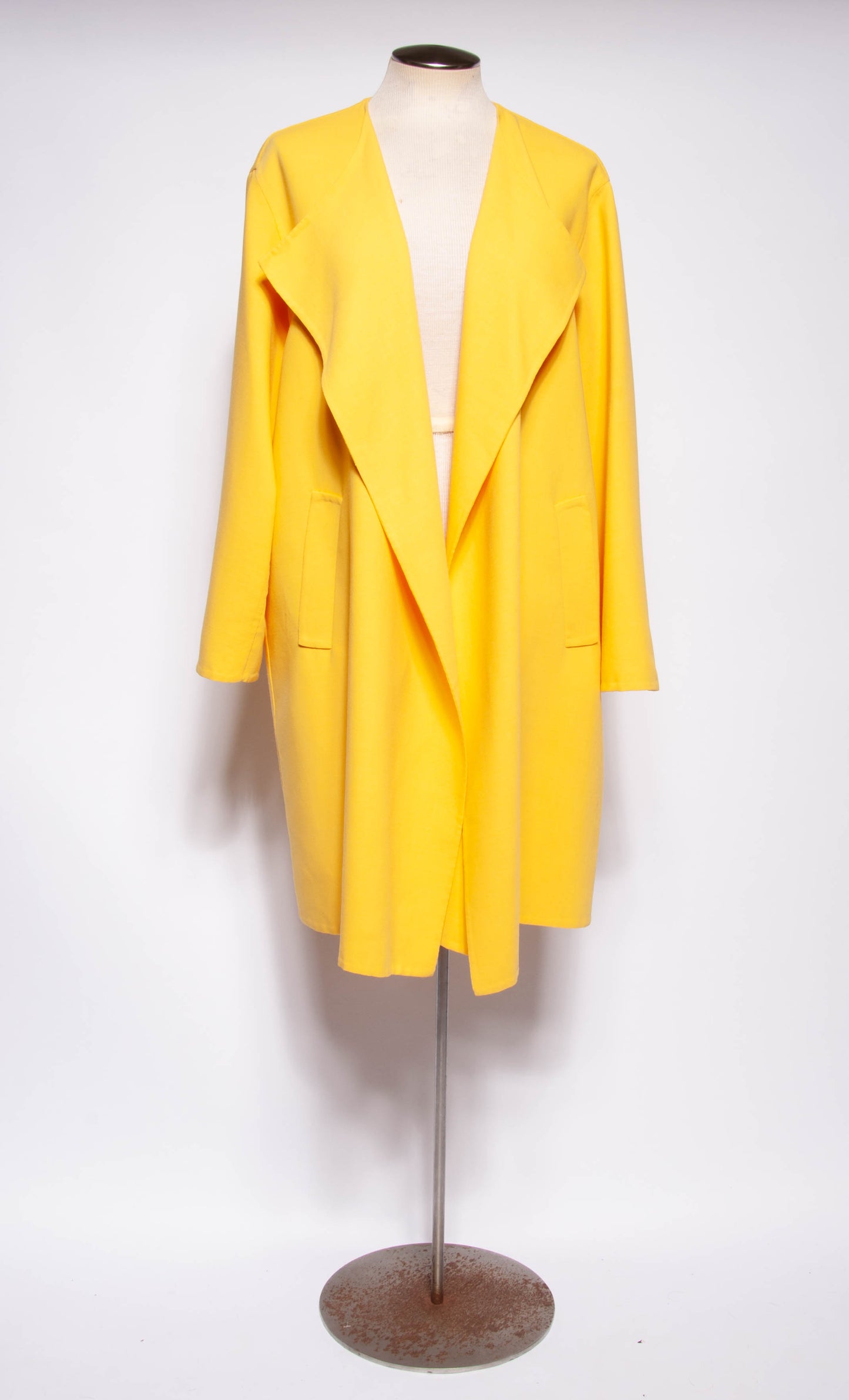 DONNA KARAN VINTAGE 1990S YELLOW OPEN FRONT COAT SZ SMALL OVERSIZED WRAP COAT