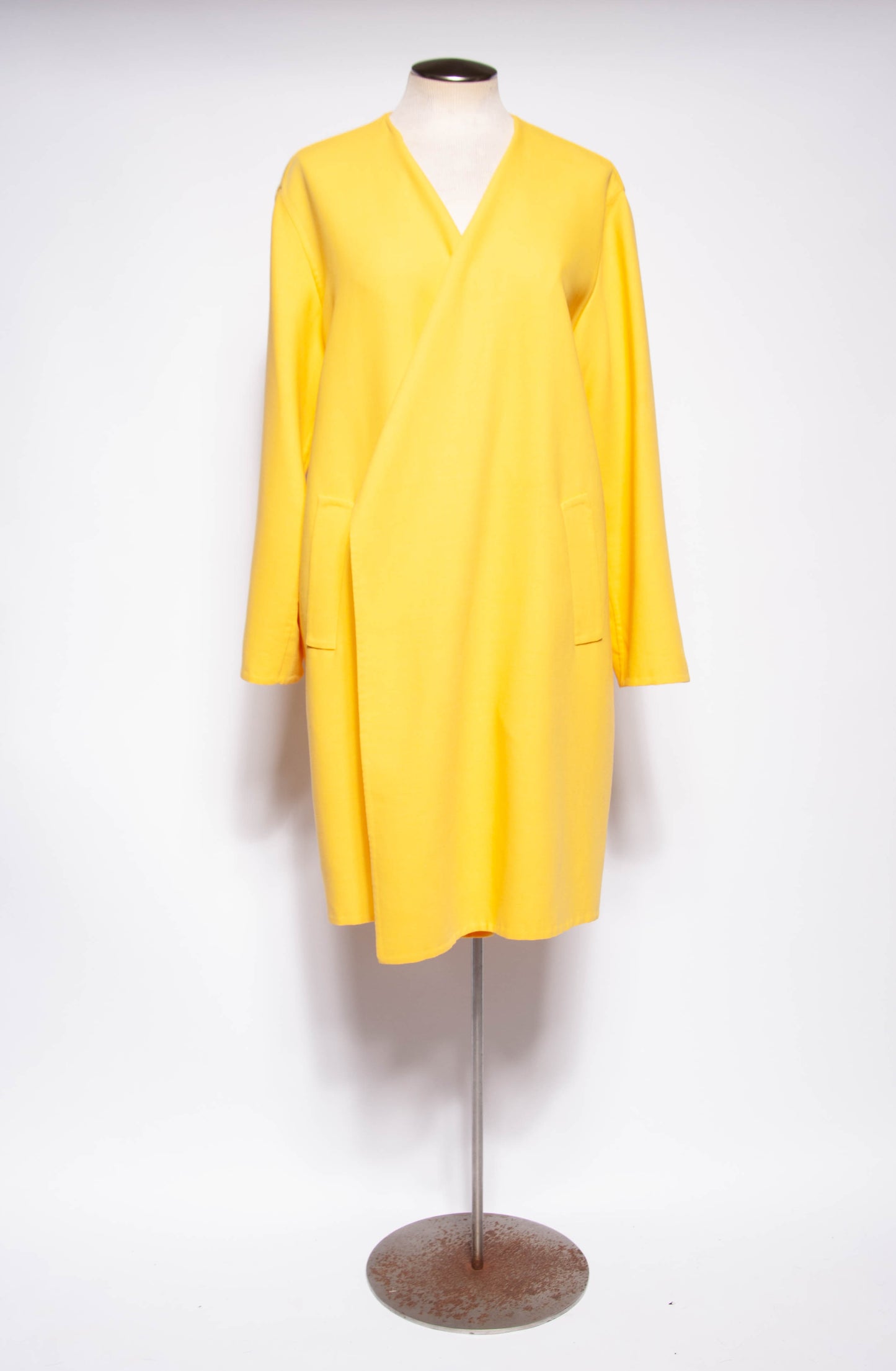 DONNA KARAN VINTAGE 1990S YELLOW OPEN FRONT COAT SZ SMALL OVERSIZED WRAP COAT