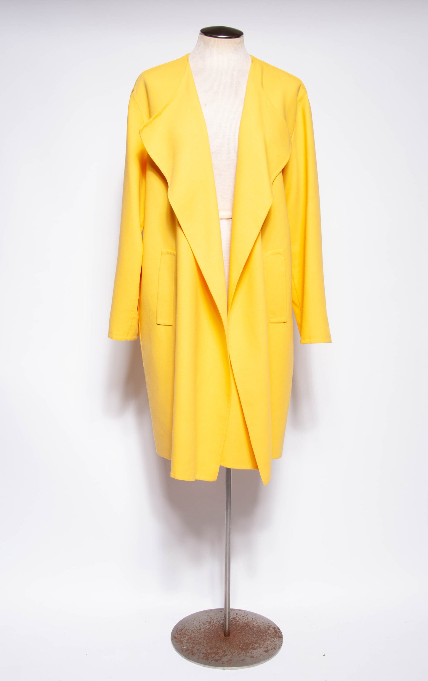 DONNA KARAN VINTAGE 1990S YELLOW OPEN FRONT COAT SZ SMALL OVERSIZED WRAP COAT