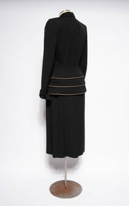 LILLI ANN DOCUMENTED 1953 BLACK RIPPLE WOOL "NEW LOOK" SKIRT SUIT