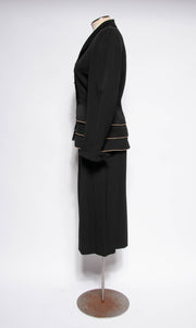 LILLI ANN DOCUMENTED 1953 BLACK RIPPLE WOOL "NEW LOOK" SKIRT SUIT