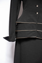 LILLI ANN DOCUMENTED 1953 BLACK RIPPLE WOOL "NEW LOOK" SKIRT SUIT
