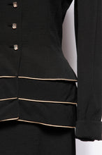 LILLI ANN DOCUMENTED 1953 BLACK RIPPLE WOOL "NEW LOOK" SKIRT SUIT
