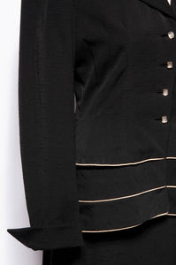 LILLI ANN DOCUMENTED 1953 BLACK RIPPLE WOOL "NEW LOOK" SKIRT SUIT